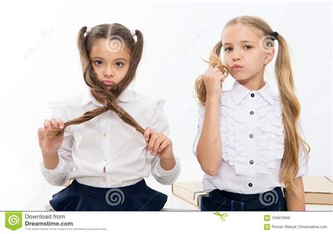 Small Girls With Tail Hairdo Children Need New Hairdo In Hair Salon