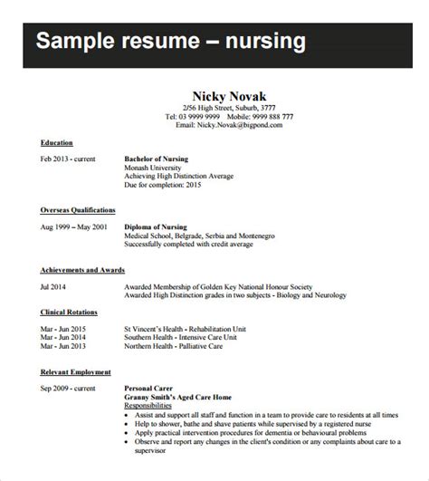 Nursing Resume Template Free