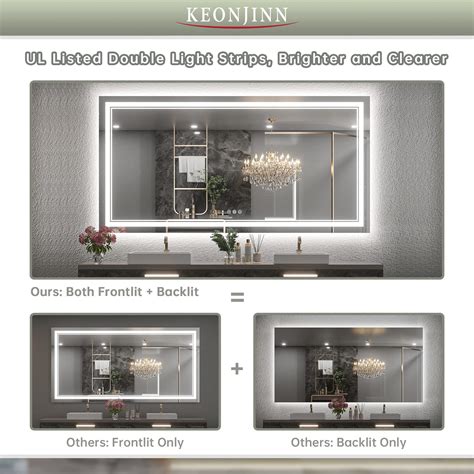 Keonjinn Led Bathroom Mirror 72 X 36 With Backlit And Frontlit Large