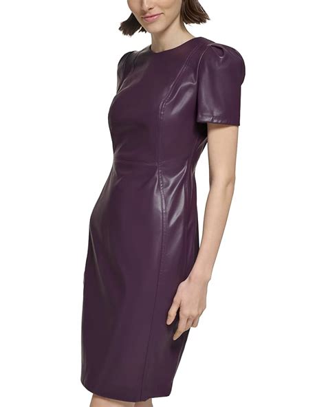 Calvin Klein Faux Leather Short Sheath Dress With Short Sleeves