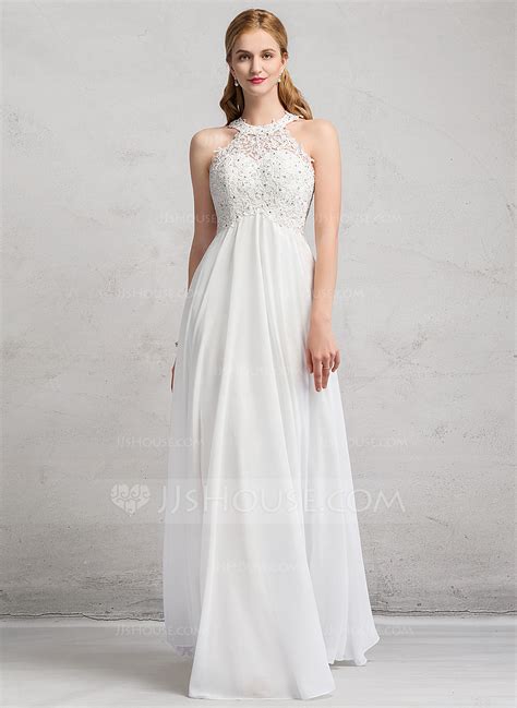 Schlichte brautkleider spitze brautkleider vintage brautkleider kurze brautkleider. Empire-Linie U-Ausschnitt Bodenlang Chiffon Brautkleid mit ...
