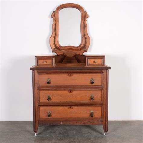 Late 1800s Chestnut And Walnut Vanity Chest Dresser With Mirror Ebth
