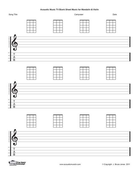 Mandolin Blank Printable Sheet Music Acoustic Music Tv Mandolin
