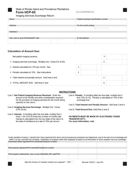 Fillable Form Hcp 65 Imaging Services Surcharge Return Printable Pdf