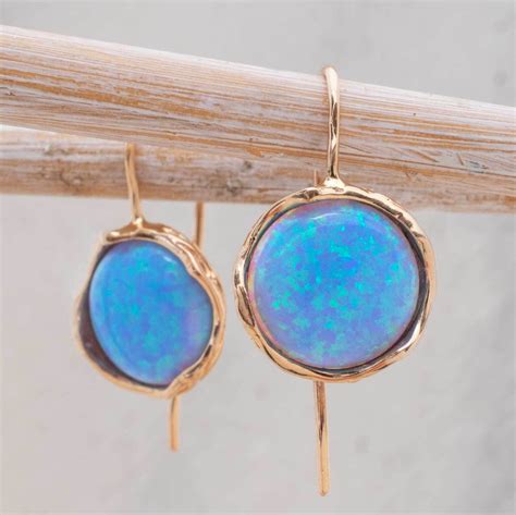 Blue Opal Earrings Opal Jewelry K Gold Earrings Gemstone Etsy