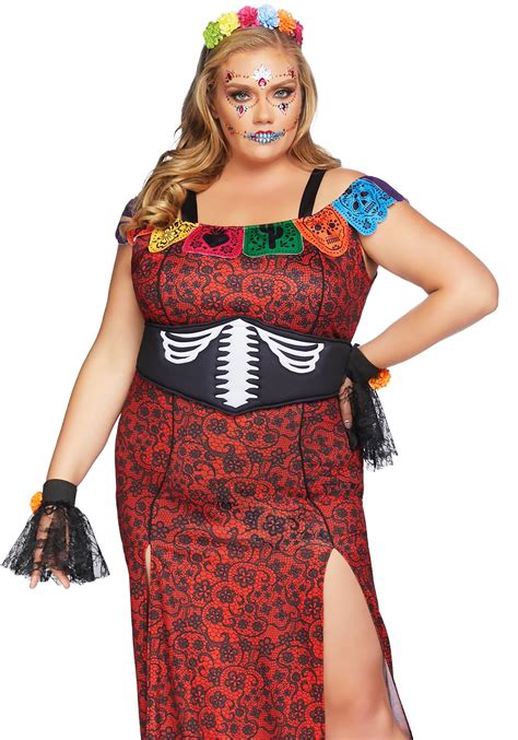Deluxe Womens Plus Day Of The Dead Beauty Costume