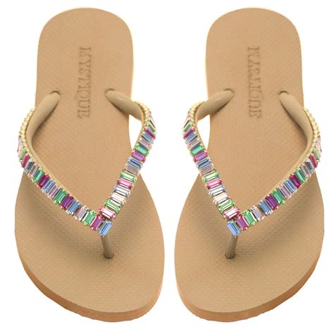 Womens Beachy Rhinestone Beaded Flip Flops Mystique Sandals