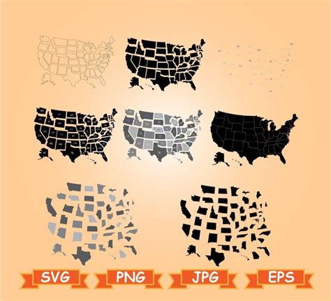 Silhouette America 50 States United States America Map Usa Map
