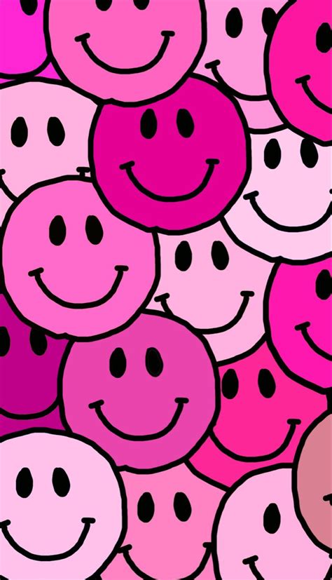Blue Indie Smiley Face Wallpaper Trendy Pink Layered Smiley Face