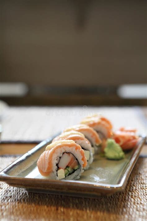 Grilled Salmon Sushi Stock Image Image Of Asian Delicacy 141558097
