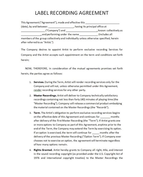 Music Recording Contract Free Printable Documents