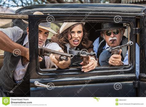 Gangsters Shooting From Car Royalty Free Stock Photography Image
