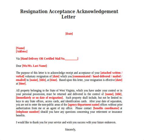 9 Resignation Acknowledgement Letter Templates Pdf Word