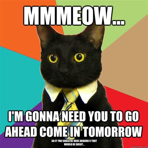 Mmmeow Im Gonna Need You To Go Ahead Come In Tomorrow So If You