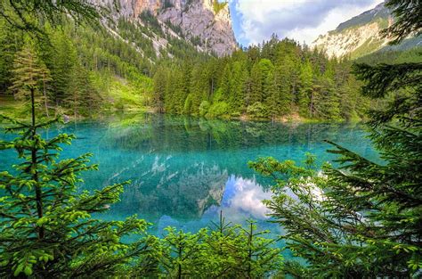 Nature Landscape Green Lake Mountain Forest Turquoise Austria Hd