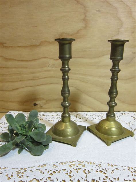 Set Of Two Vintage Solid Brass Candle Holders 75 Inches Tall Etsy