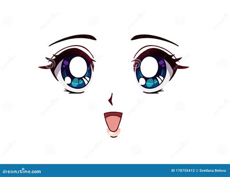 Happy Anime Face Manga Style Big Blue Eyes Stock Vector Illustration