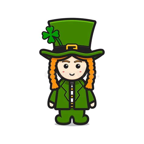 Cute Leprechaun Saint Patrick Day Character With Clover Illustration