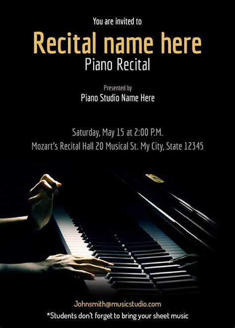 piano recital maestro  recital invitation templates