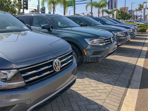 Row Of New Volkswagen Car At Dealer And Service Showroom In San Diego