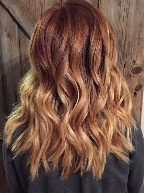 copper red to blonde ombré with balayage highlights red blonde ombre honey blonde hair color