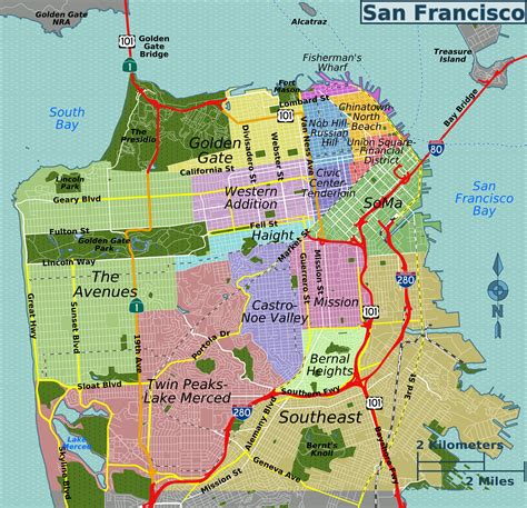 mapa del barrio de san francisco alrededores y suburbios de san francisco