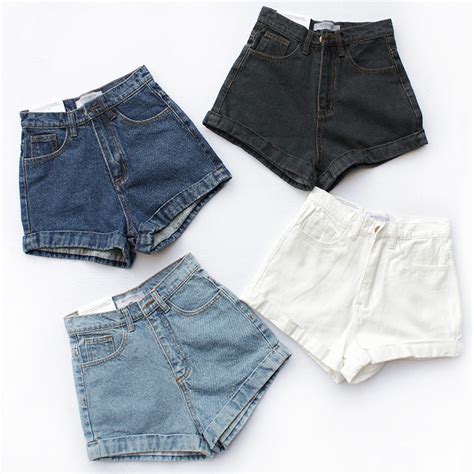 vintage cuffed denim high waist shorts 4 colors · megoosta fashion · free shipping worldwide