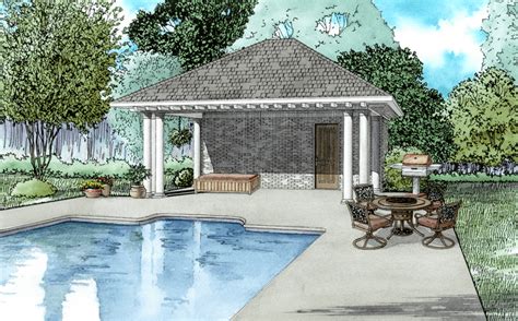Pool House 1495 Poolhouse Plan With Bathroom Garage And Pool House Plan