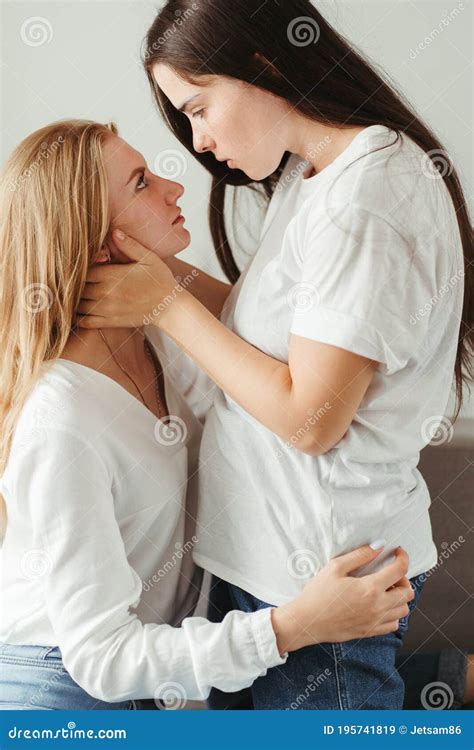 Two Young Women In Love Embracing Relationships Stock Image Image Of Indoor Moment 195741819