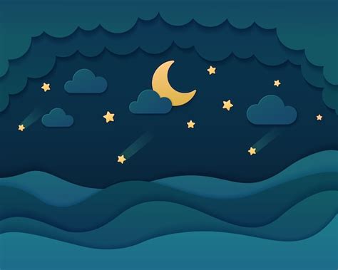 Premium Vector Sky In The Night Paper Art Style Background
