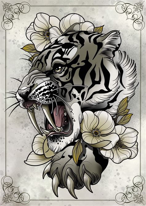 Neo Traditional Tiger Tattoo Flash