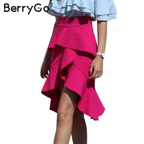 Berrygo Ruffle Elegant High Waist Skirts Womens Bottom Sexy Irregular Short Skirt Female Fashion