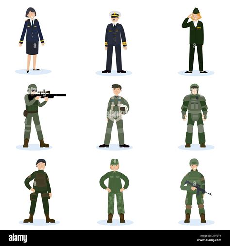 Army Soldiers Set With Military Command And Men In Different Camouflage