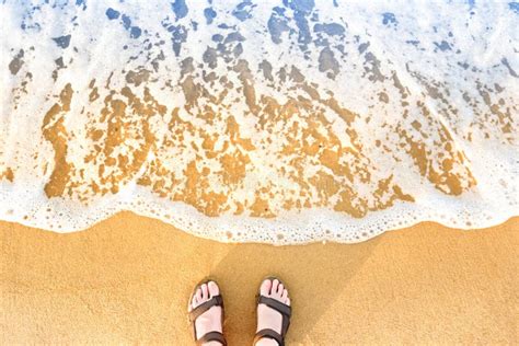 Woman S Feet In Sandals On A Beach Sand Stock Photo Image Of Coast