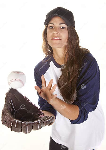 Woman Baseball Or Softball Player Catching A Ball Stock Photo Image