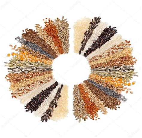 Round Of Cereal Grains Seeds Rye Wheat Barley Oat Sunflower Corn