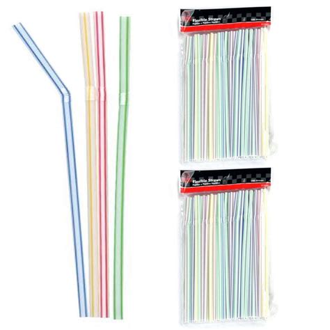 300 Pc Flexible Drinking Straws Long Plastic Bendy Party Bar Drinking