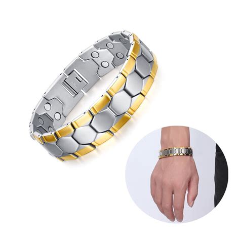 Mens Magnetic Therapy Bracelet Stainless Steel 2 Tone Bio