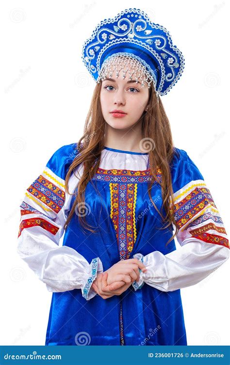 Traditional Russian Folk Costume Portrait Of A Young Beautiful Girl