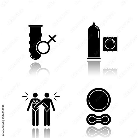 Safe Sex Drop Shadow Black Glyph Icons Set Female Condom Male