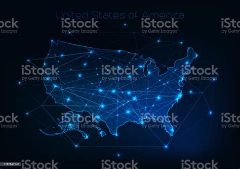 United States Of America Usa Map Outline With Stars And Lines Abstract