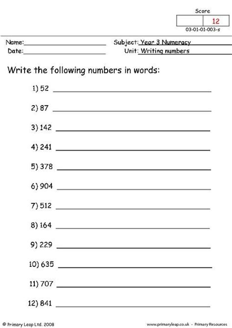 Numbers Words Writing Word Activities Writing Numbers Words