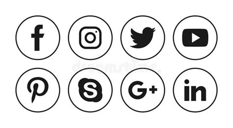 Social Media Icon Packs Circle Flat Black And White Editorial Stock