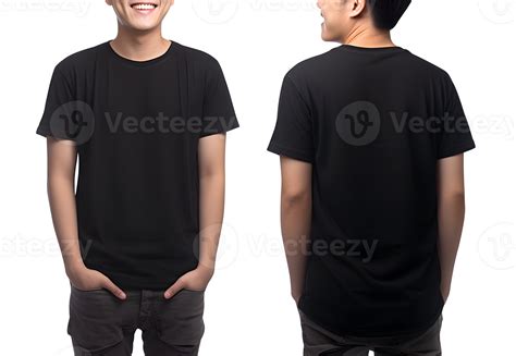 Young Man In Black T Shirt Mockup Front And Back View Cutout Ai