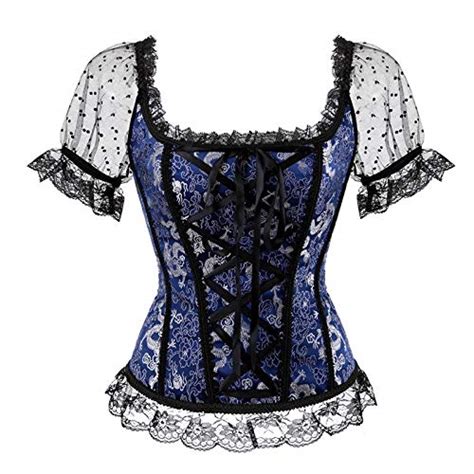 buy zzebra 8108 blue caudatus bustier corset tops for women with sleeves lace up brocade