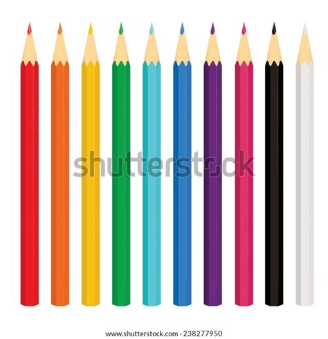 Set Ten Colored Pencils On White Stock Vector Royalty Free 238277950