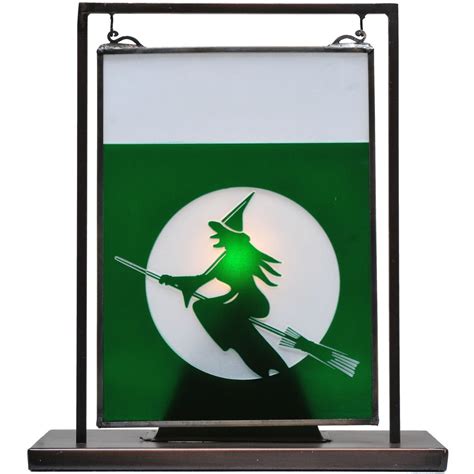 6 inch w x 9 inch h witch on broom etched lighted mini tabletop window custom made meyda