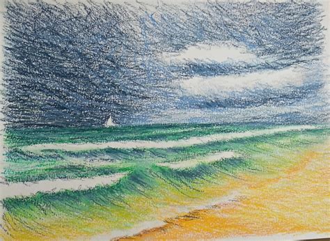 Seaside Storm Oil Pastels Original Drawing Etsy