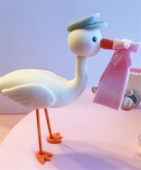 Fondant Stork With Baby Cake Topper Stork Cake Baby Shower Cakes