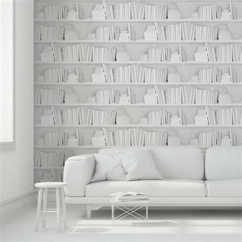 White Bookshelf Wallpaper White Bookshelves Modern Wallpaper Living